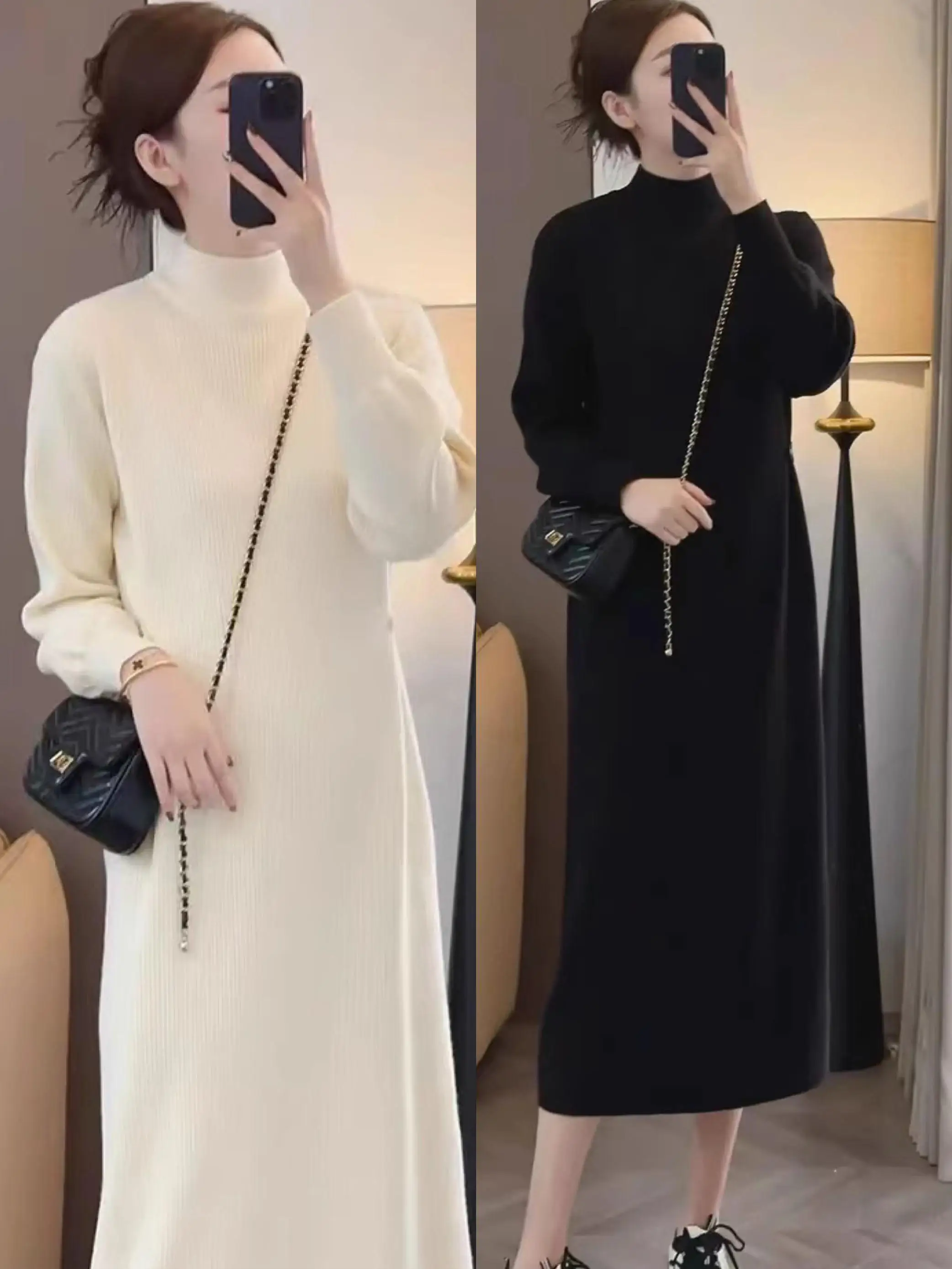 Женское утепленное вязаное платье средней длины с высоким воротником, в корейском стиле, свободного кроя, с длинными рукавами, для зимы
Женское утепленное вязаное платье средней длины с высоким воротником, в корейском стиле, свободного кроя, с длинными рукавами, для зимы