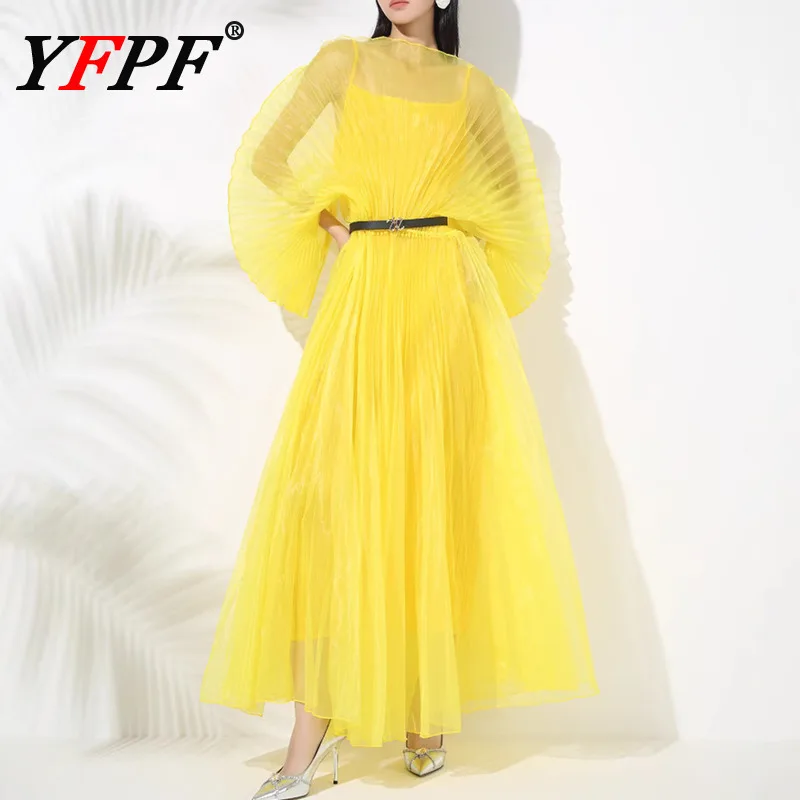 YFPF Miyake Pleated Design Dress For Women Fashion Puff Sleeve Belt Gathered Waist Evening Dresses 2025 New Clothing 3A371
YFPF Miyake Pleated Design Dress For Women Fashion Puff Sleeve Belt Gathered Waist Evening Dresses 2025 New Clothing 3A371