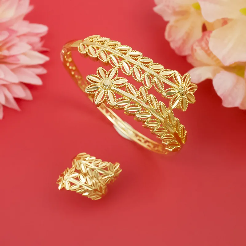 New 9999 24K Real Gold Jewelry Set Women's Fashion Hollow Leaf Design Ring Bracelet Two-piece Set Jewelry for Women
New 9999 24K Real Gold Jewelry Set Women's Fashion Hollow Leaf Design Ring Bracelet Two-piece Set Jewelry for Women