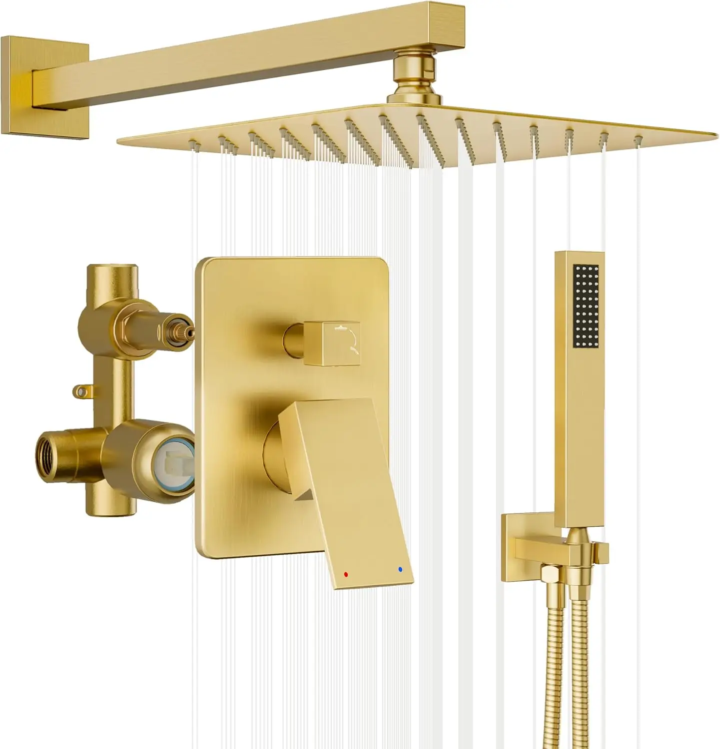 Brushed Gold Shower System with 10" Rain Head & Handheld, Complete Set
Brushed Gold Shower System with 10" Rain Head & Handheld, Complete Set