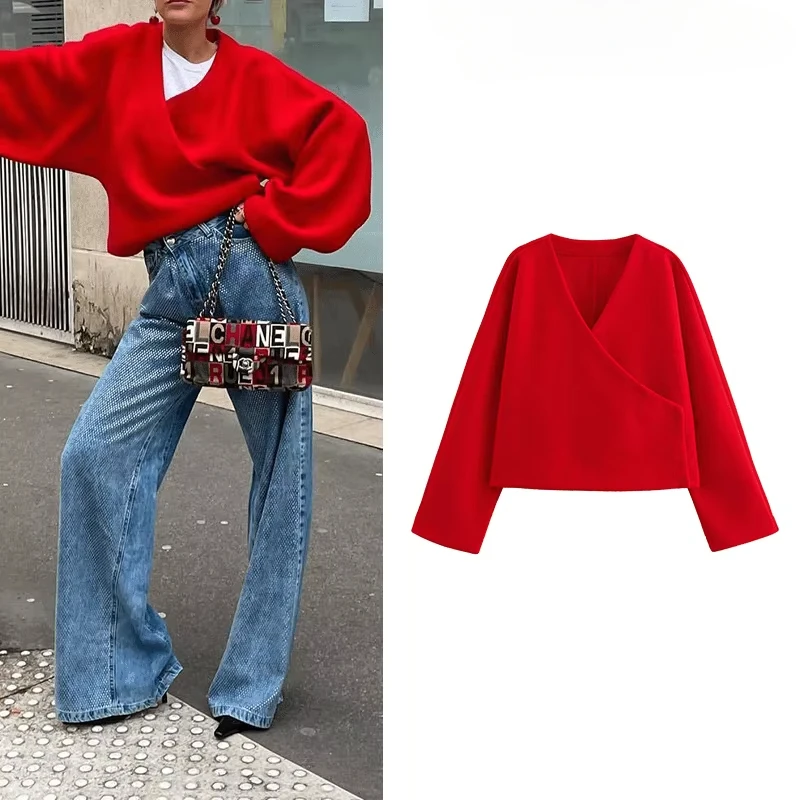 TRAFZR Short T-shirts with Long Sleeves Y2k Tops Autumn Women's Red T-shirts V-Neck Women Tops Streetwear Vintage T-shirt
TRAFZR Short T-shirts with Long Sleeves Y2k Tops Autumn Women's Red T-shirts V-Neck Women Tops Streetwear Vintage T-shirt