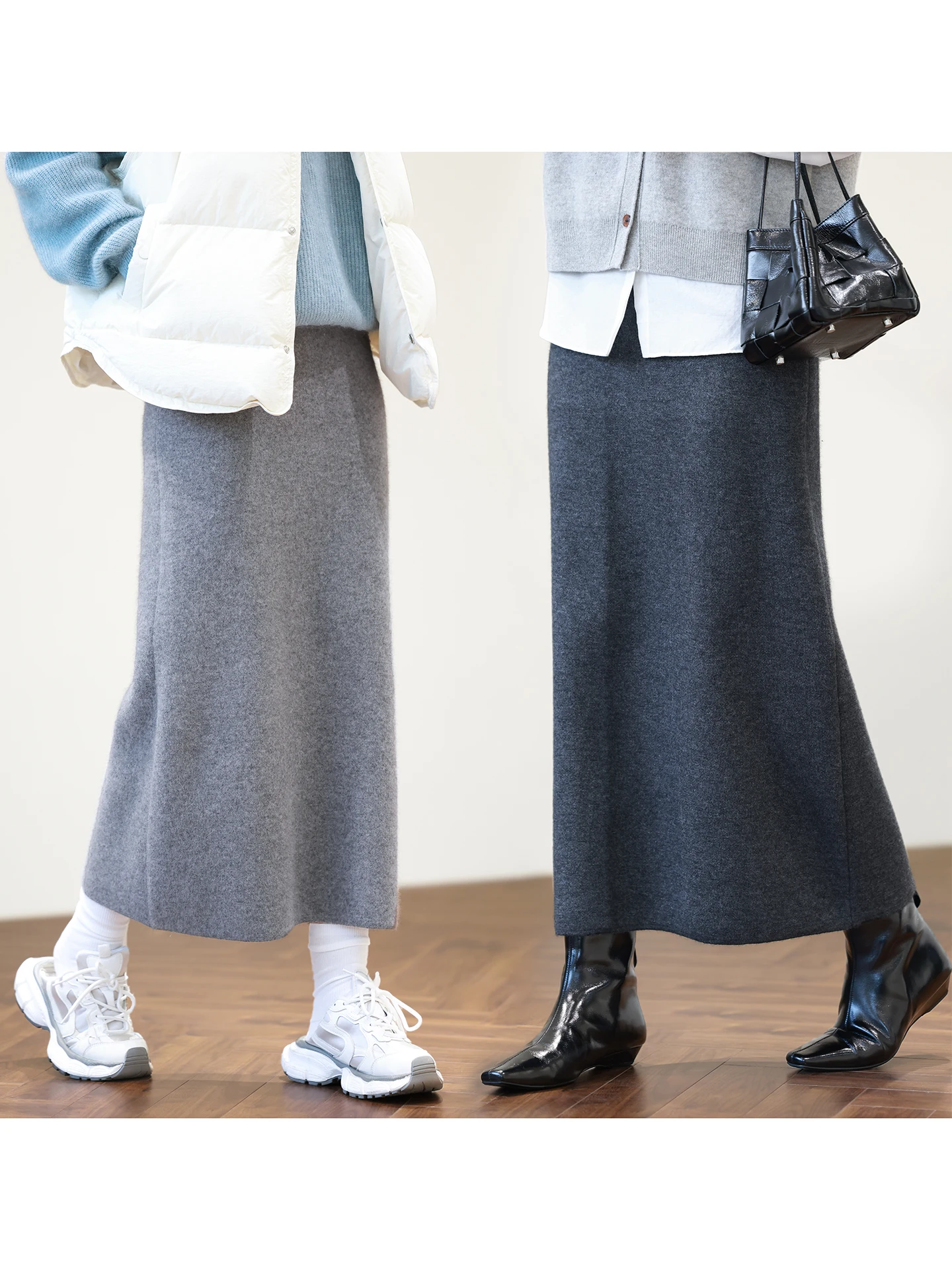 Fall Winter Thi Woolen Knitted High Waist Straight Tube Skirt All Match Simple Design over Knee Length Pure Color Skirt
Fall Winter Thi Woolen Knitted High Waist Straight Tube Skirt All Match Simple Design over Knee Length Pure Color Skirt