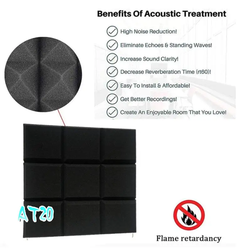 6 Pack 30X30x5cm Acoustic Foam Panels, Beveled 9 Block Tiles, Sound Panels Wedges Soundproof Sound Insulation Absorbing-AT20
6 Pack 30X30x5cm Acoustic Foam Panels, Beveled 9 Block Tiles, Sound Panels Wedges Soundproof Sound Insulation Absorbing-AT20