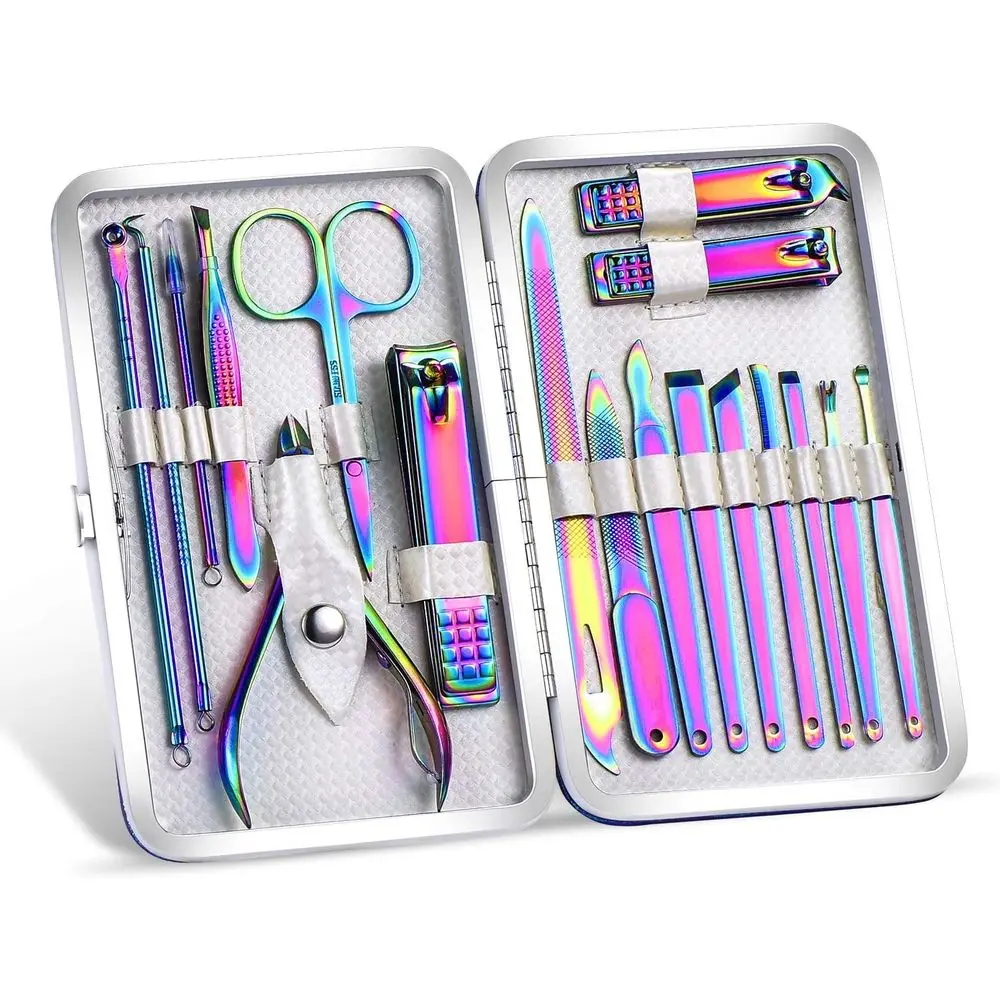 18-Piece Women's Rainbow Leather Manicure Set with Nail Clippers
18-Piece Women's Rainbow Leather Manicure Set with Nail Clippers
