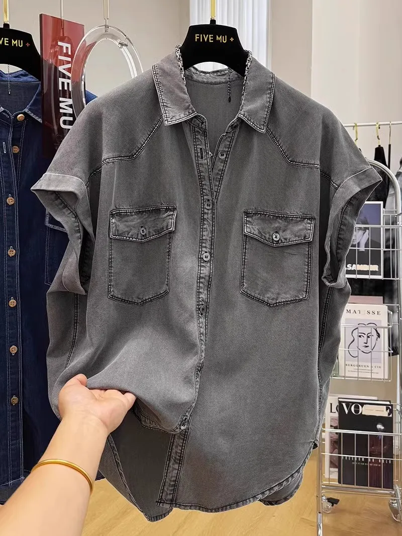 Loose Casual Summer Thin Design Sense Denim Short Sleeve Shirt Men Women Clothing Large Size 300 Pounds Casual Top
Loose Casual Summer Thin Design Sense Denim Short Sleeve Shirt Men Women Clothing Large Size 300 Pounds Casual Top