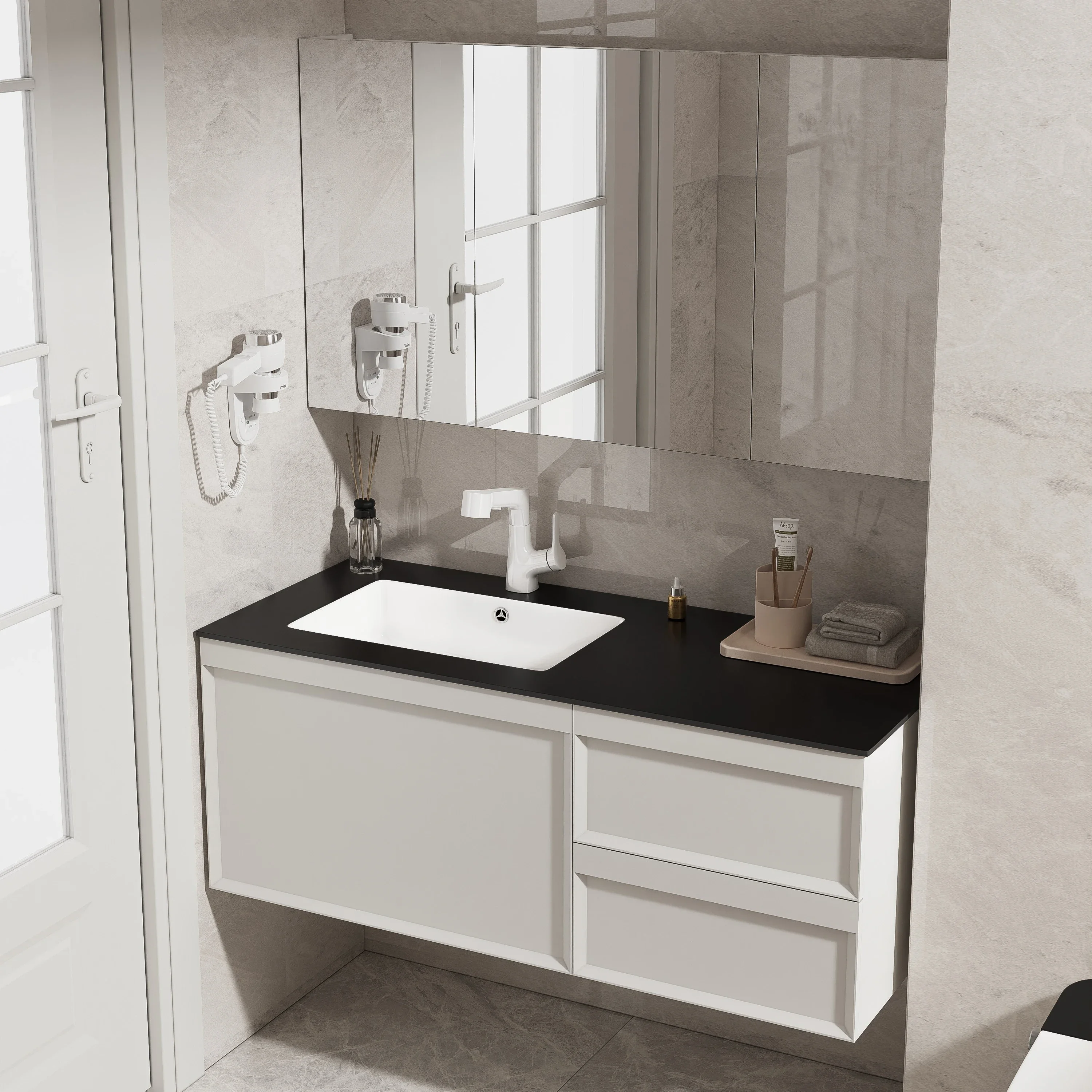 Minimalist Bathroom Furniture Cabinets Wall Mounted Bathroom Vanity Cabinet Solid Wood Bathroom Cabinet with Stone Countertop
Minimalist Bathroom Furniture Cabinets Wall Mounted Bathroom Vanity Cabinet Solid Wood Bathroom Cabinet with Stone Countertop