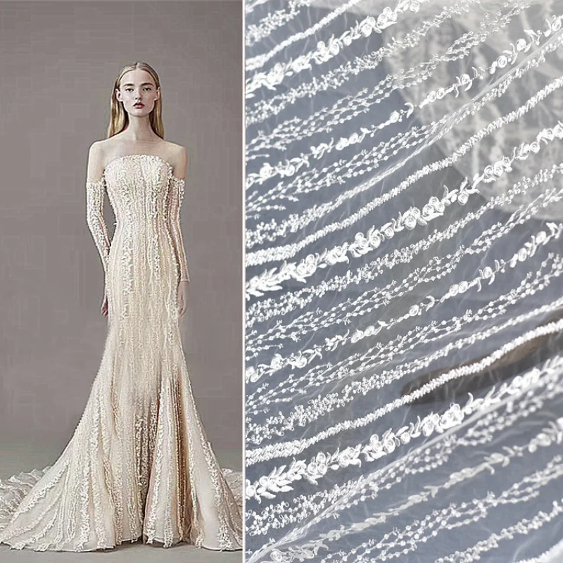 Vertical Stripe Sequin Embroidery Lace Mesh Fabric for DIY Sewing Handmade Wedding Dress Garment Accessories Material Cloth
Vertical Stripe Sequin Embroidery Lace Mesh Fabric for DIY Sewing Handmade Wedding Dress Garment Accessories Material Cloth
