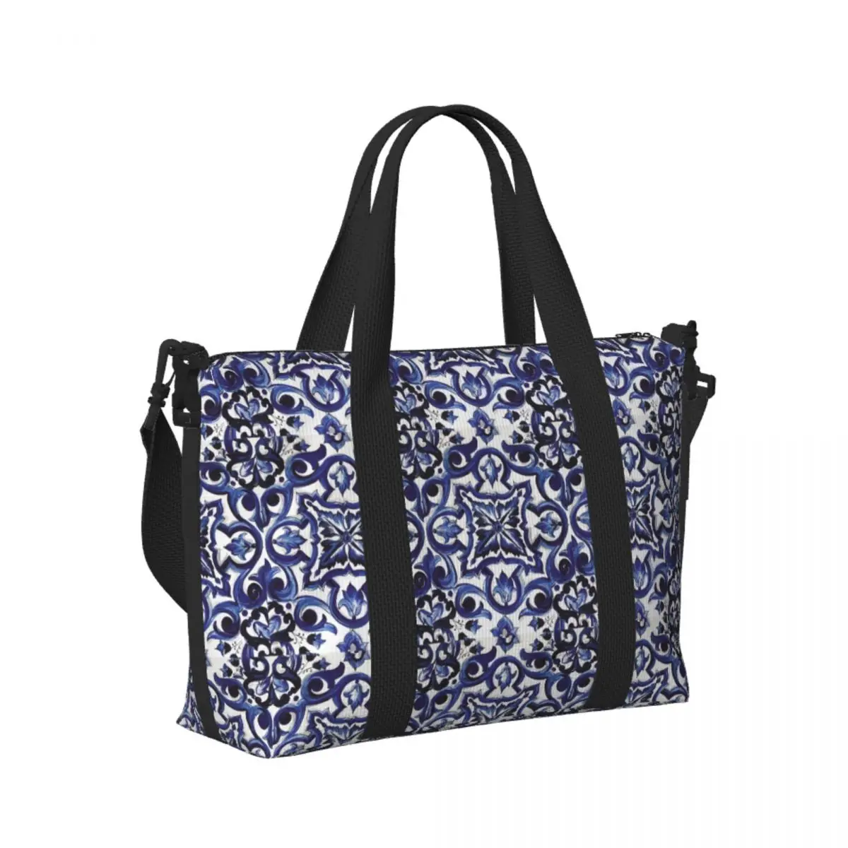 Blue Ornate Floral Mediterranean Sicilian Tile Beach Travel Bag Tote Bags for Gym Sport Women Shopping Duffle Shoulder Bag
Blue Ornate Floral Mediterranean Sicilian Tile Beach Travel Bag Tote Bags for Gym Sport Women Shopping Duffle Shoulder Bag