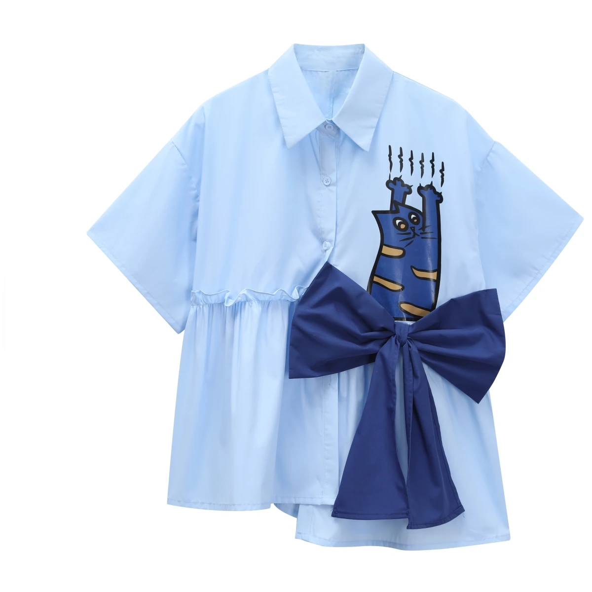 Bow Asymmetrical Blue Women Shirts Summer Vintage 2024 Ruffles Cartoon Printed Female Outwear Coats Tops
Bow Asymmetrical Blue Women Shirts Summer Vintage 2024 Ruffles Cartoon Printed Female Outwear Coats Tops