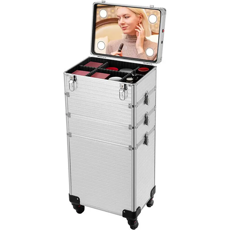 4in1 Makeup Rolling Train Case Cosmetic Organizer Box 3 Color Led Lighted Mirror
4in1 Makeup Rolling Train Case Cosmetic Organizer Box 3 Color Led Lighted Mirror