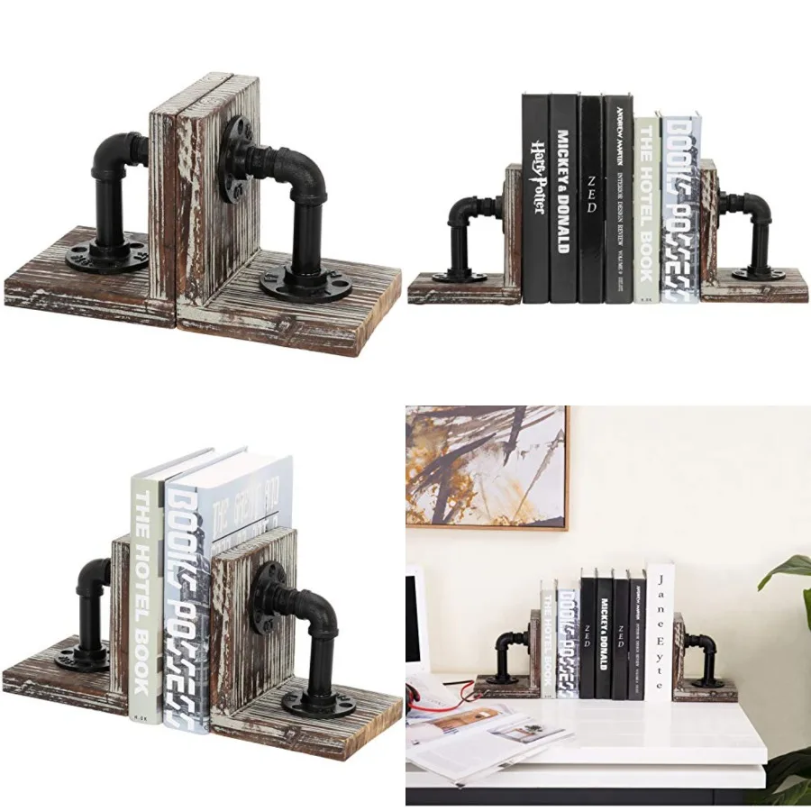 Decorative Bookends, Office Book Ends for Shelf, Book Holder L-Shaped Stand Desktop, Solid with Realistic Industrial Pipe Desig
Decorative Bookends, Office Book Ends for Shelf, Book Holder L-Shaped Stand Desktop, Solid with Realistic Industrial Pipe Desig