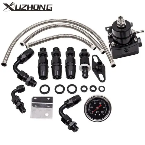 Universal Adjustable Fuel Pressure Regulator Kit 100psi Guage AN6 Fitting Black