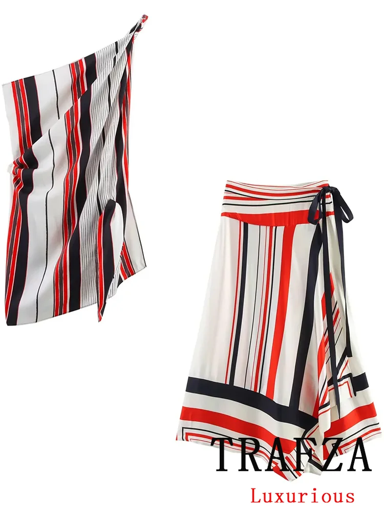 TRAFZA Casual Sexy Chic Women Suit Striped Asymmetric Sleeveless Top Loose Long Straight Skirt Fashion 2025 Spring Summer Set
TRAFZA Casual Sexy Chic Women Suit Striped Asymmetric Sleeveless Top Loose Long Straight Skirt Fashion 2025 Spring Summer Set