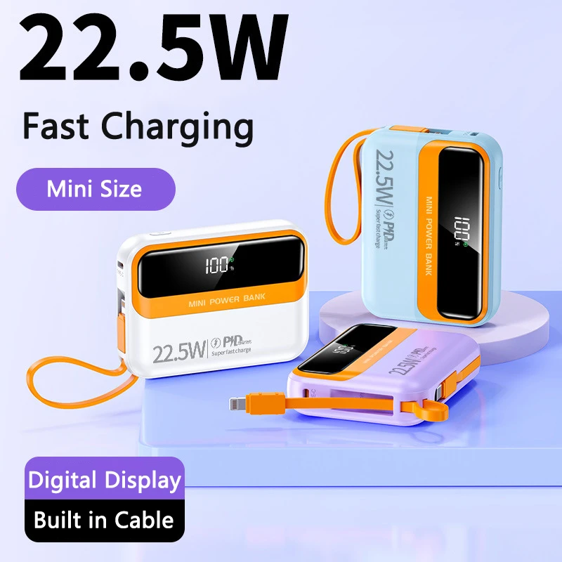 Портативное зарядное устройство Power Bank 20000 мАч PD22.5W, быстрая зарядка для iPhone, Samsung, Xiaomi, Huawei, внешний аккумулятор со встроенным кабелем
Портативное зарядное устройство Power Bank 20000 мАч PD22.5W, быстрая зарядка для iPhone, Samsung, Xiaomi, Huawei, внешний аккумулятор со встроенным кабелем