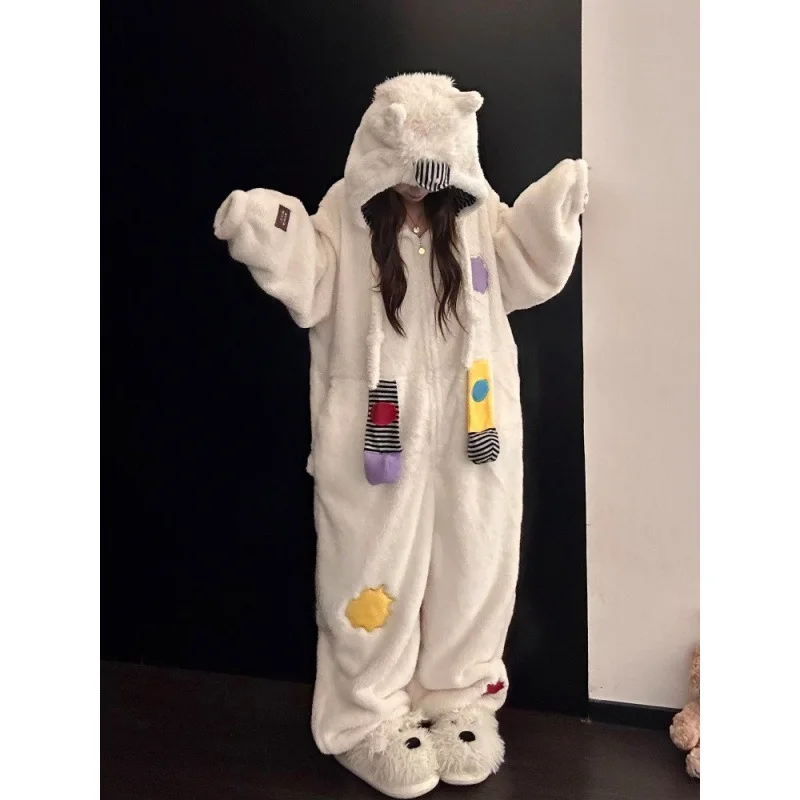 Hooded One-piece Coral Fleece Pajamas For Women's Autumn And Winter, New Fleece And Thickened Home Wear One-piece
Hooded One-piece Coral Fleece Pajamas For Women's Autumn And Winter, New Fleece And Thickened Home Wear One-piece