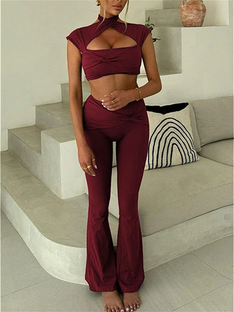 Macheda Ruched Hollow 2 Piece Set Women Summer Trend Cross Halter Turtleneck Tank Tops+Flare Pants Street Fashion Sporty Outfits
Macheda Ruched Hollow 2 Piece Set Women Summer Trend Cross Halter Turtleneck Tank Tops+Flare Pants Street Fashion Sporty Outfits