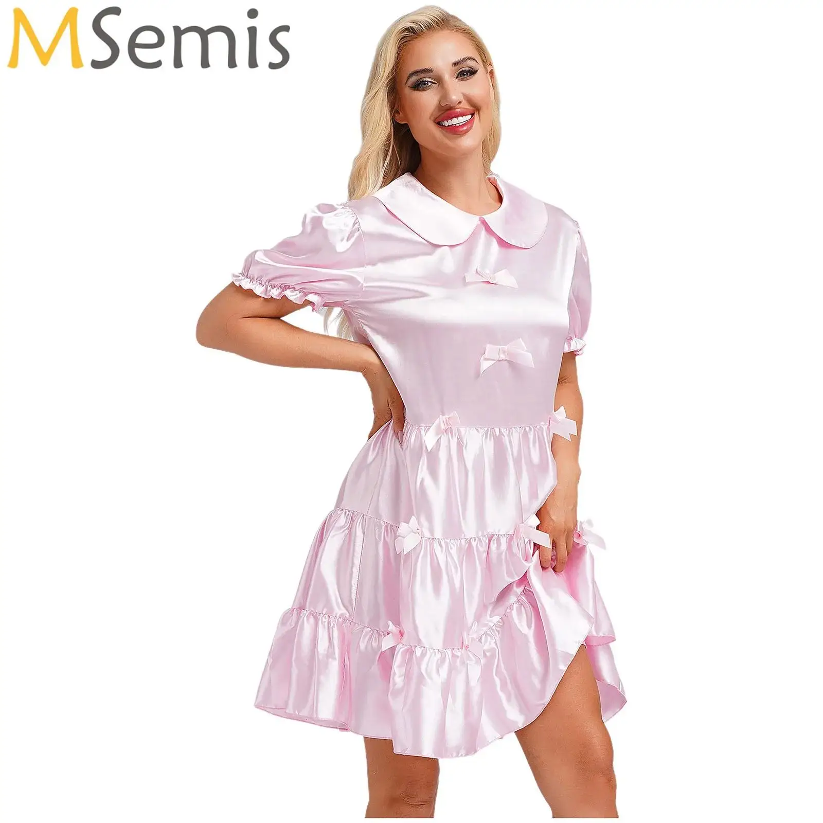 Women Lovely Pink Anime Maid Satin Dress Puff Sleeves Bowknot Lolita Clothes Halloween Waitress Role Play Theme Party Costume
Women Lovely Pink Anime Maid Satin Dress Puff Sleeves Bowknot Lolita Clothes Halloween Waitress Role Play Theme Party Costume