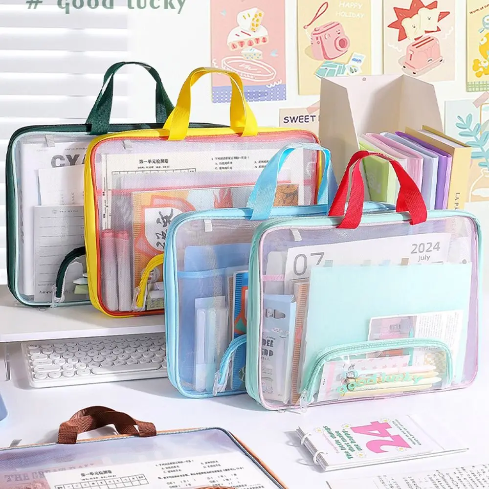 Portable Mesh A4 File Bag Large Capacity Transparent Document Bag with Handle Stationery Storage Bag School Supplies
Portable Mesh A4 File Bag Large Capacity Transparent Document Bag with Handle Stationery Storage Bag School Supplies