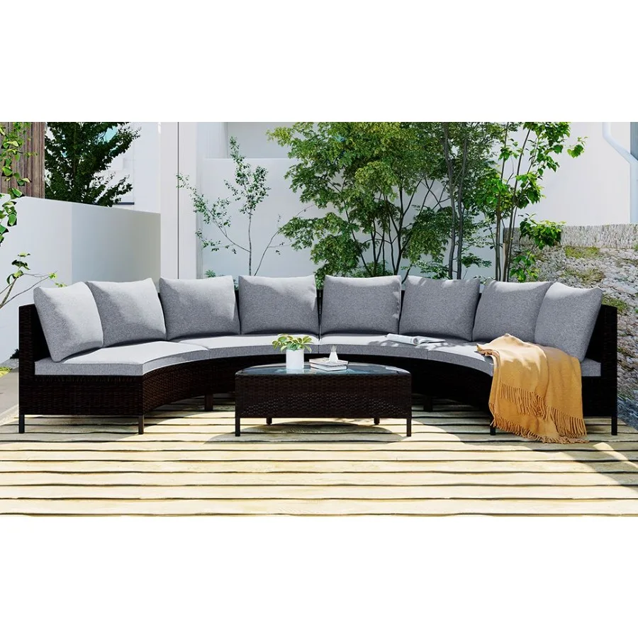 TOPMAX 5 Pieces AllWeather Brown PE Rattan Wicker Sofa Set Outdoor Patio Sectional Furniture Set HalfMoon Sofa Set with Tempere
TOPMAX 5 Pieces AllWeather Brown PE Rattan Wicker Sofa Set Outdoor Patio Sectional Furniture Set HalfMoon Sofa Set with Tempere