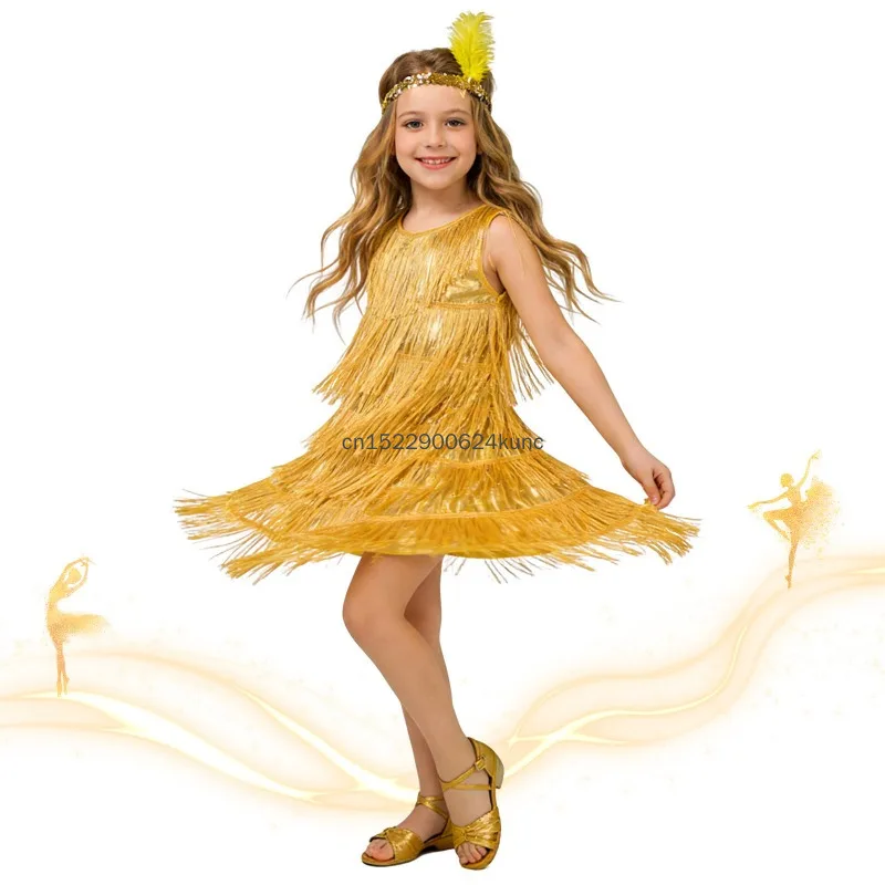 Kids Flapper Dress Girls Sequins Fringe Tassel Latin Dance Dress Solid O-Neck Sleeveless Dress Ballroom Costume Halloween Outfit
Kids Flapper Dress Girls Sequins Fringe Tassel Latin Dance Dress Solid O-Neck Sleeveless Dress Ballroom Costume Halloween Outfit