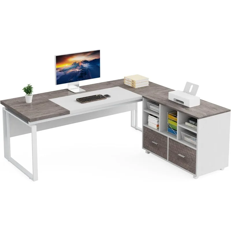 63"L-Shaped Executive Office Desk with File Cabinet,Large Office Desk with Storage Drawers,2-Drawer Wood File Cabinet,Gray&White
63"L-Shaped Executive Office Desk with File Cabinet,Large Office Desk with Storage Drawers,2-Drawer Wood File Cabinet,Gray&White