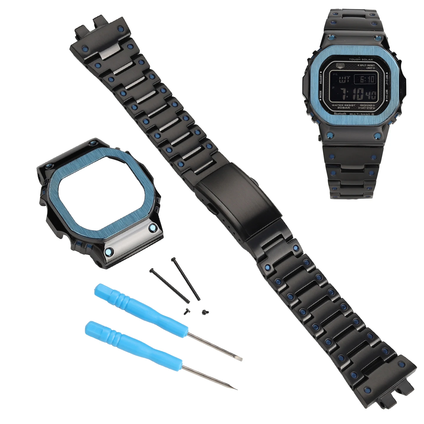 Strap Set: Stainless Steel Strap, Metal Case, Black Steel Square Design for Casio G-SHOCK Small Square GMW-B5000 MRG-B5000
Strap Set: Stainless Steel Strap, Metal Case, Black Steel Square Design for Casio G-SHOCK Small Square GMW-B5000 MRG-B5000
