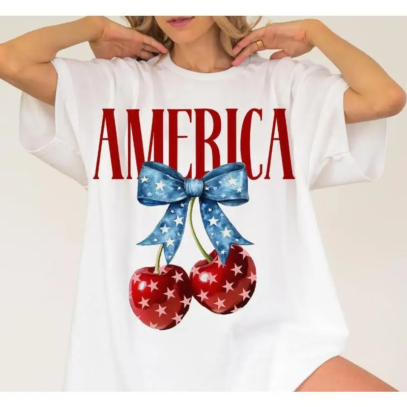 American Flag Cherry Bow T-Shirt, Fourth of July, Patriotic Tee, Independence Day, American Flag Themed, Holiday Outfit
American Flag Cherry Bow T-Shirt, Fourth of July, Patriotic Tee, Independence Day, American Flag Themed, Holiday Outfit