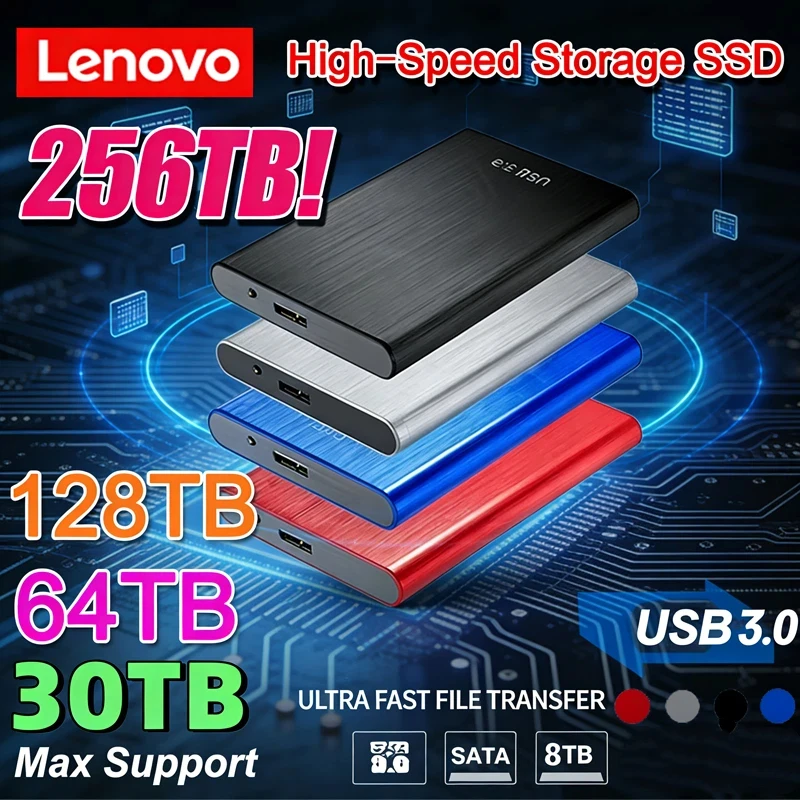 Портативный высокоскоростной SSD-накопитель Lenovo 256 ТБ, внешний жесткий диск 2 ТБ, 8 ТБ, интерфейс USB 3.0, накопитель для ноутбуков и компьютеров
Портативный высокоскоростной SSD-накопитель Lenovo 256 ТБ, внешний жесткий диск 2 ТБ, 8 ТБ, интерфейс USB 3.0, накопитель для ноутбуков и компьютеров