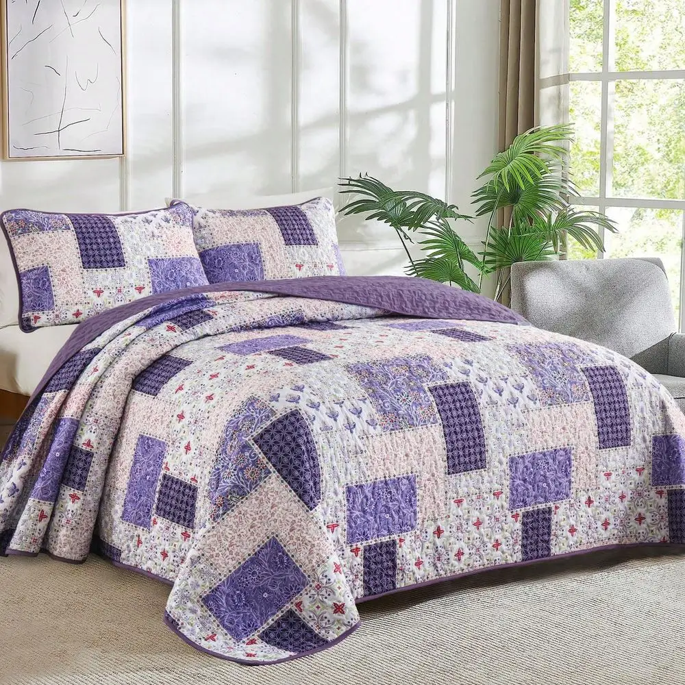 Draelibor 3 Pieces Floral Plaid Patchwork Quilt Set Full Queen King Size, Reversible PurpleBedding Set Soft Microfiber Lightwei
Draelibor 3 Pieces Floral Plaid Patchwork Quilt Set Full Queen King Size, Reversible PurpleBedding Set Soft Microfiber Lightwei