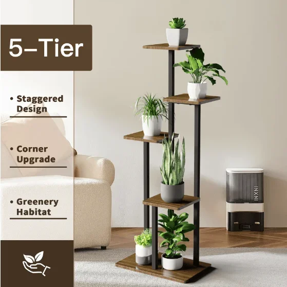 5-Tier Indoor Plant Stand – Walnut & Black Metal, Vintage Design, Space-Saving Corner Shelf for Home Decor
5-Tier Indoor Plant Stand – Walnut & Black Metal, Vintage Design, Space-Saving Corner Shelf for Home Decor