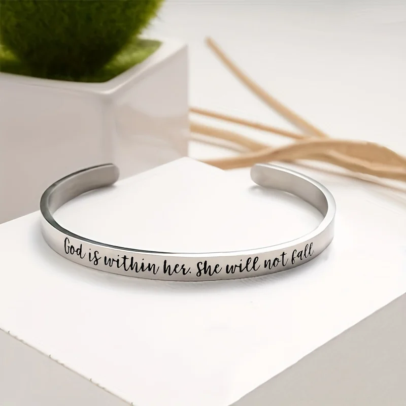 Adjustable Stainless Steel C-shaped Bracelet laser Engraved Inspirational English Cross Personalized Bracelet Mother's Day Gift
Adjustable Stainless Steel C-shaped Bracelet laser Engraved Inspirational English Cross Personalized Bracelet Mother's Day Gift