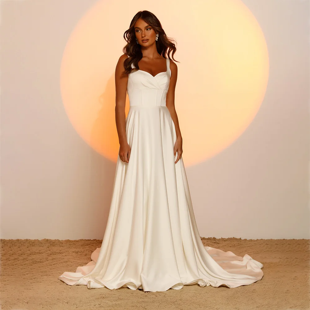 Furtanseo 2023 Modern Wedding Dresses Spaghetti Straps Sleeveless Sweetheart Gowns Sweep Train A-Line Bride Dress Custom
Furtanseo 2023 Modern Wedding Dresses Spaghetti Straps Sleeveless Sweetheart Gowns Sweep Train A-Line Bride Dress Custom
