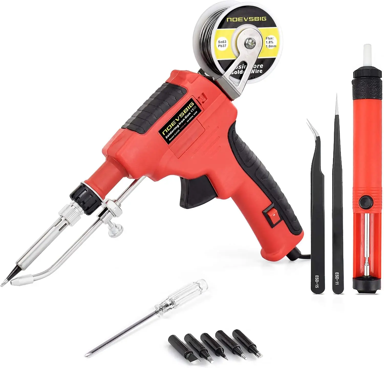 60W Automatic Soldering Gun Kit with Ceramic Heater, Includes Tips, Desoldering Pump, Tweezers & Wires for Home DIY Repairs
60W Automatic Soldering Gun Kit with Ceramic Heater, Includes Tips, Desoldering Pump, Tweezers & Wires for Home DIY Repairs