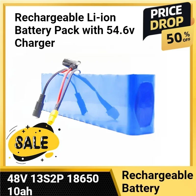 Rechargeable Li-ion Battery Pack with 54.6v Charger 48V 13S2P 18650 Powerful Battery Pack 10Ah Large Capacity Lithium Battery
Rechargeable Li-ion Battery Pack with 54.6v Charger 48V 13S2P 18650 Powerful Battery Pack 10Ah Large Capacity Lithium Battery