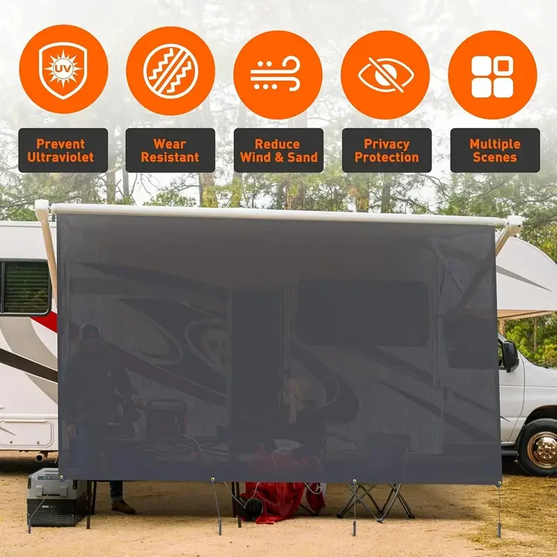8x15.3ft Black Mesh RV Sunshade Windproof UV Resistant Privacy Screen With Ground Nails Ropes Outdoor Camping Accessories
8x15.3ft Black Mesh RV Sunshade Windproof UV Resistant Privacy Screen With Ground Nails Ropes Outdoor Camping Accessories