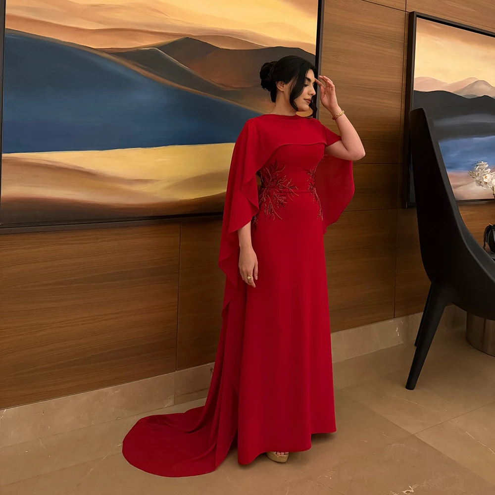 Custom Made Red Elegant Jersey Ruffles Embroidery Evening Dress Straight Backless Floor Length Saudi Arab Dress with Train
Custom Made Red Elegant Jersey Ruffles Embroidery Evening Dress Straight Backless Floor Length Saudi Arab Dress with Train