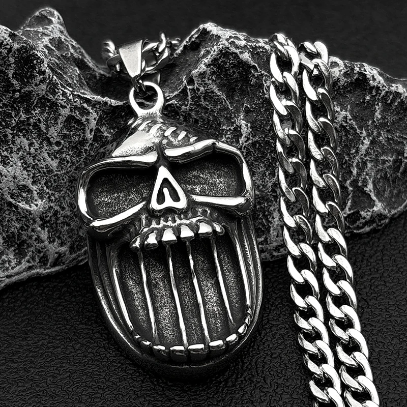Gothic Hip Hop Skull Pendant Necklaces For Men Stainless Steel Silver Color Punk Skeleton Necklace Halloween Jewelry Gifts 
Gothic Hip Hop Skull Pendant Necklaces For Men Stainless Steel Silver Color Punk Skeleton Necklace Halloween Jewelry Gifts