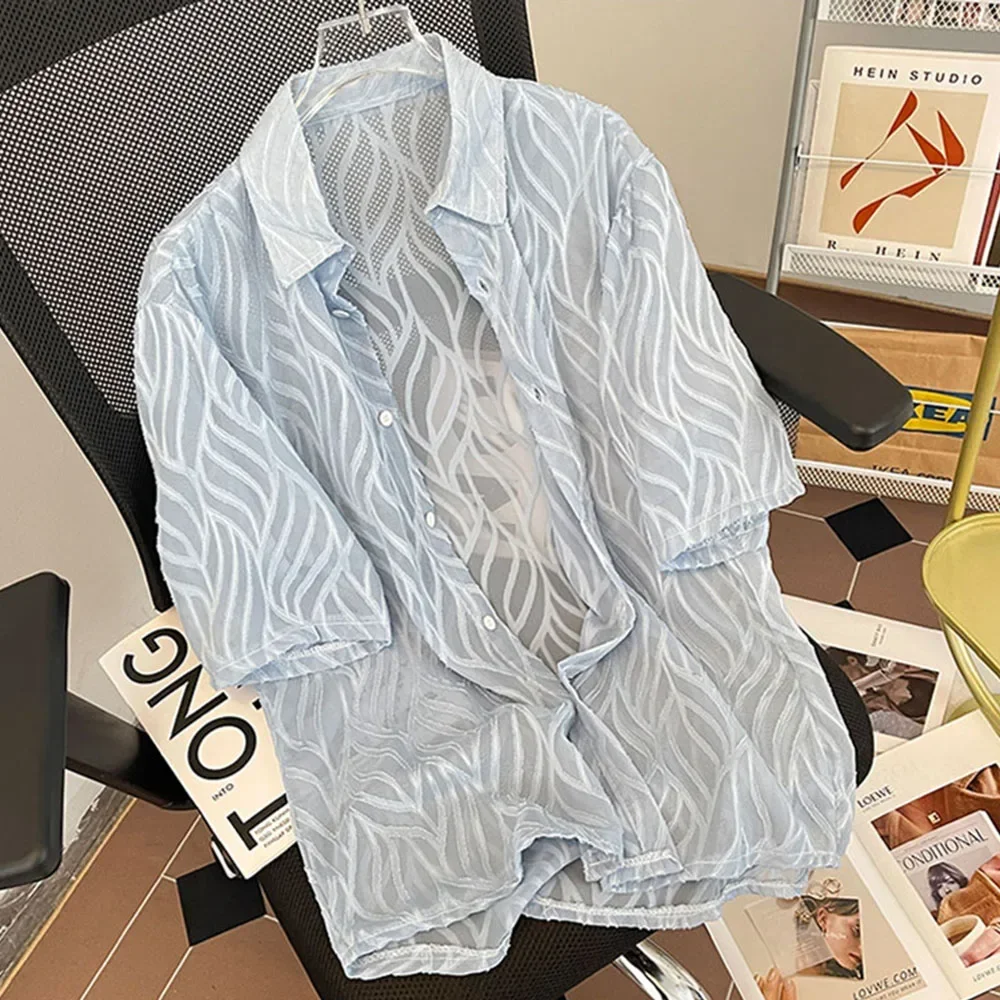 Mens Thin Perspective Shirt Streetwear Personality Fashion Versatile Youth Temperament Short-sleeve Tops Men's Clothing
Mens Thin Perspective Shirt Streetwear Personality Fashion Versatile Youth Temperament Short-sleeve Tops Men's Clothing