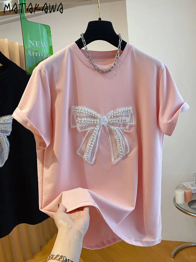 Футболка Matakawa Bows для женщин, весна-лето, милая корейская мода, Ropa De Mujer, свободные винтажные повседневные футболки с короткими рукавами
Футболка Matakawa Bows для женщин, весна-лето, милая корейская мода, Ropa De Mujer, свободные винтажные повседневные футболки с короткими рукавами