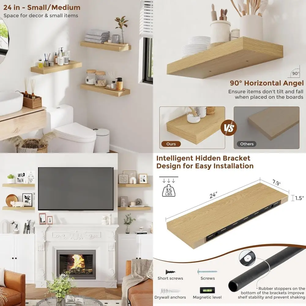 Набор из 2 плавающих полок из дуба, 24 глубины, настенный монтаж в деревенском стиле для домашнего декора
Набор из 2 плавающих полок из дуба, 24 глубины, настенный монтаж в деревенском стиле для домашнего декора