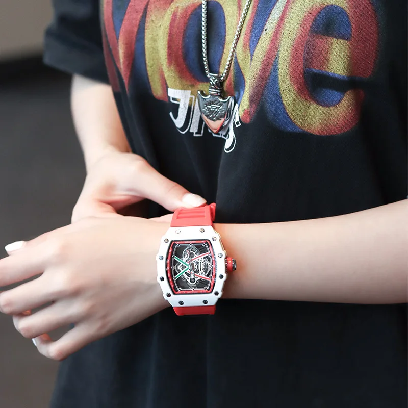 Luxury Brand Red Silicone Strap Sports Style Men's Watches Waterproof Quartz Tonneau Skeleton Watch Relogio Masculino
Luxury Brand Red Silicone Strap Sports Style Men's Watches Waterproof Quartz Tonneau Skeleton Watch Relogio Masculino
