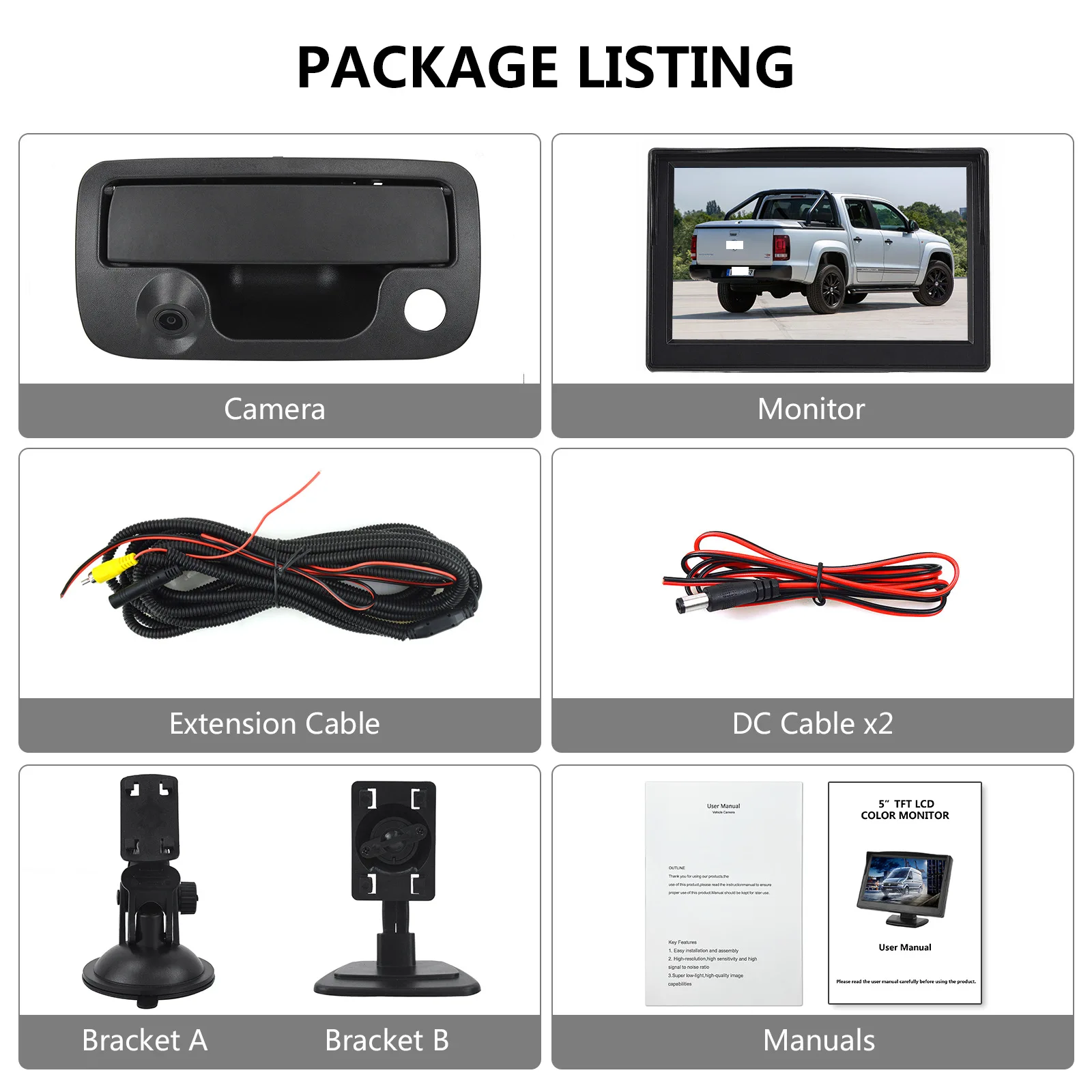 Suitable for Volkswagen Amarok 2010 - 2020 models, rear door handle camera, equipped with 4.3-inch monitor kit
Suitable for Volkswagen Amarok 2010 - 2020 models, rear door handle camera, equipped with 4.3-inch monitor kit