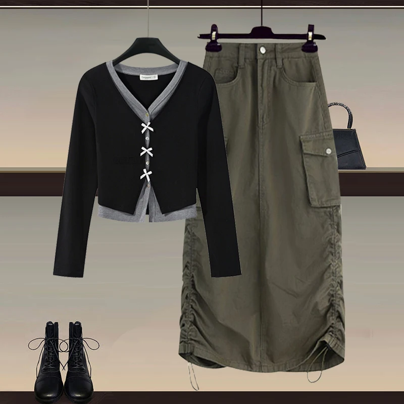 Spring Fashion Color Block Knitwear Set Women's Stylish Two-Piece Suit with Workwear Skirt Polyester Fiber Overhead Wear
Spring Fashion Color Block Knitwear Set Women's Stylish Two-Piece Suit with Workwear Skirt Polyester Fiber Overhead Wear