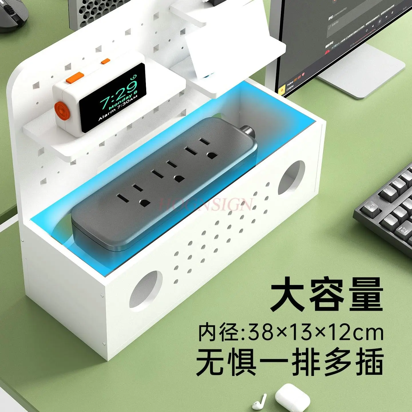 1pcs Office desktop power strip storage box with built-in hole board shelf and data cable sorting box
1pcs Office desktop power strip storage box with built-in hole board shelf and data cable sorting box