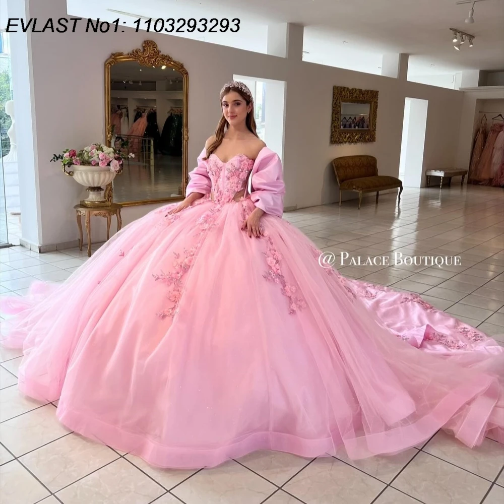 EVLAST Customized Glitter Pink Quinceanera Dress Ball Gown 3D Floral Applique Beading Cape Sweet 16 Vestido De 15 Anos E1Q462
EVLAST Customized Glitter Pink Quinceanera Dress Ball Gown 3D Floral Applique Beading Cape Sweet 16 Vestido De 15 Anos E1Q462