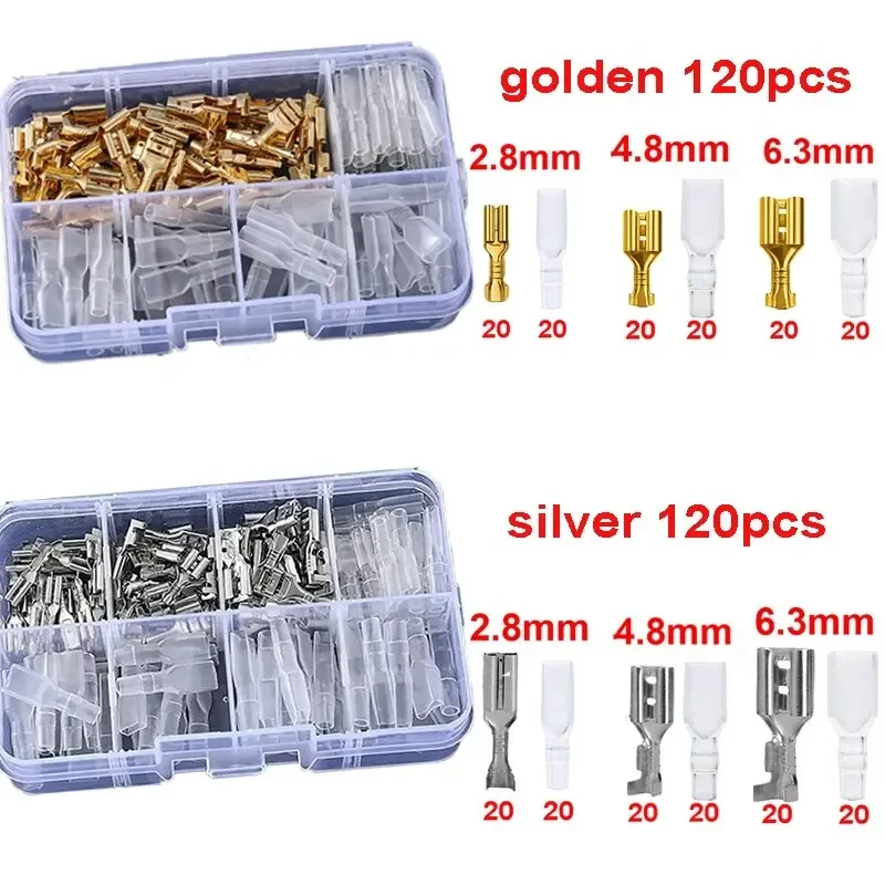 120 PCS Gold Silver Docking Terminal Cable Bare Terminal Spring Insert Sheath Terminal Set Female Pair Terminal Box Conectores
120 PCS Gold Silver Docking Terminal Cable Bare Terminal Spring Insert Sheath Terminal Set Female Pair Terminal Box Conectores