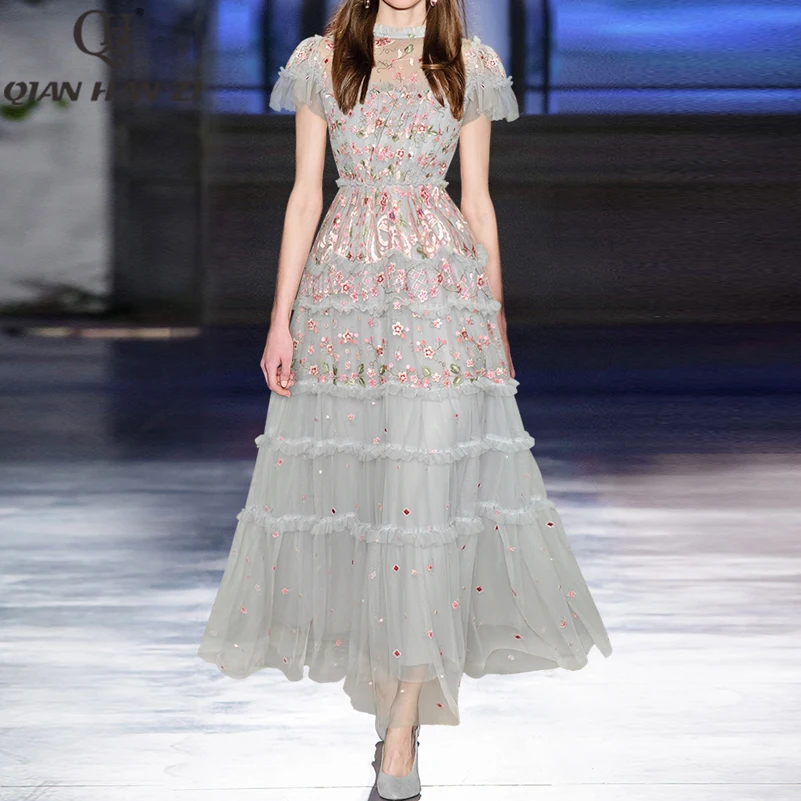 QHZ Designer Fashion Runway Summer Dress Long For women vintage mesh stitching flower embroidery Slim elegant holiday maxi dress
QHZ Designer Fashion Runway Summer Dress Long For women vintage mesh stitching flower embroidery Slim elegant holiday maxi dress