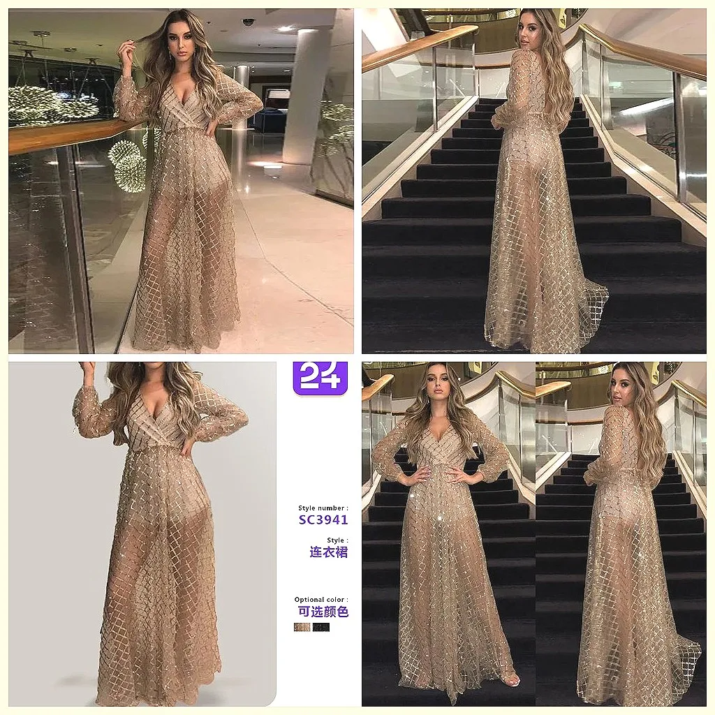 Sexy V-Neck Backless Maxi Dress with Hollow Out & Gold Stamp, Women's Party Club Dress
Sexy V-Neck Backless Maxi Dress with Hollow Out & Gold Stamp, Women's Party Club Dress