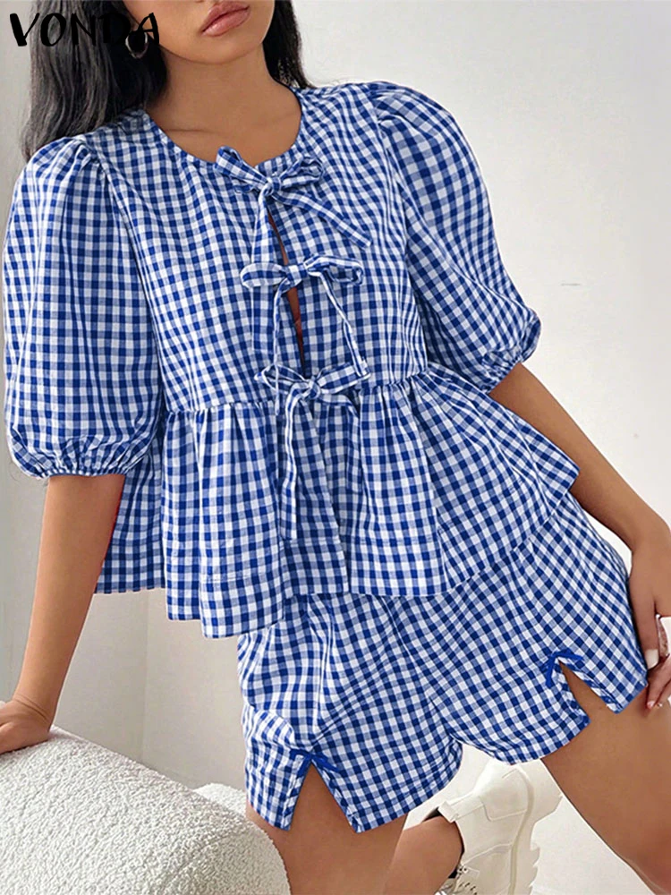 VONDA Plus Size Fashion Short Sets 2025 Summer Women Retro Plaid Two-piece Outfits Short Sleeve Bandage Tops and Bow Shorts Sets
VONDA Plus Size Fashion Short Sets 2025 Summer Women Retro Plaid Two-piece Outfits Short Sleeve Bandage Tops and Bow Shorts Sets
