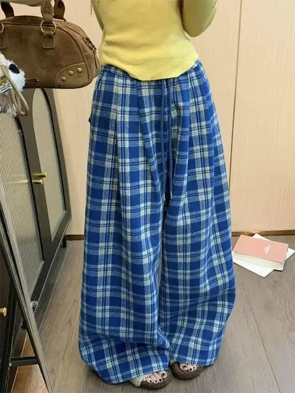 plus Size 300 Pounds Big Sister Vintage Blue Plaid Casual Pants Women High Waist Drapey Wide Leg Pants Spring Season
plus Size 300 Pounds Big Sister Vintage Blue Plaid Casual Pants Women High Waist Drapey Wide Leg Pants Spring Season